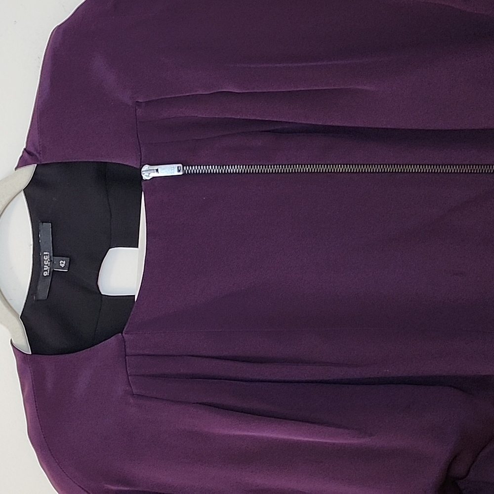 Gucci 100% silk Purple asymmetrical zip Pleated Cutout Elegant Dress Sz 42/Med - Picture 9 of 16